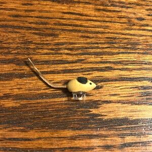 Vintage wooden mouse button / bead with leather ears and tail. Collectible